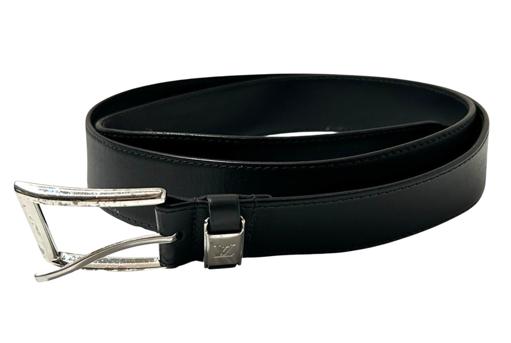 Louis Vuitton M0542 LV City Pin Belt Blk Leather BC5212 35mm 110/44 Mens Size 44